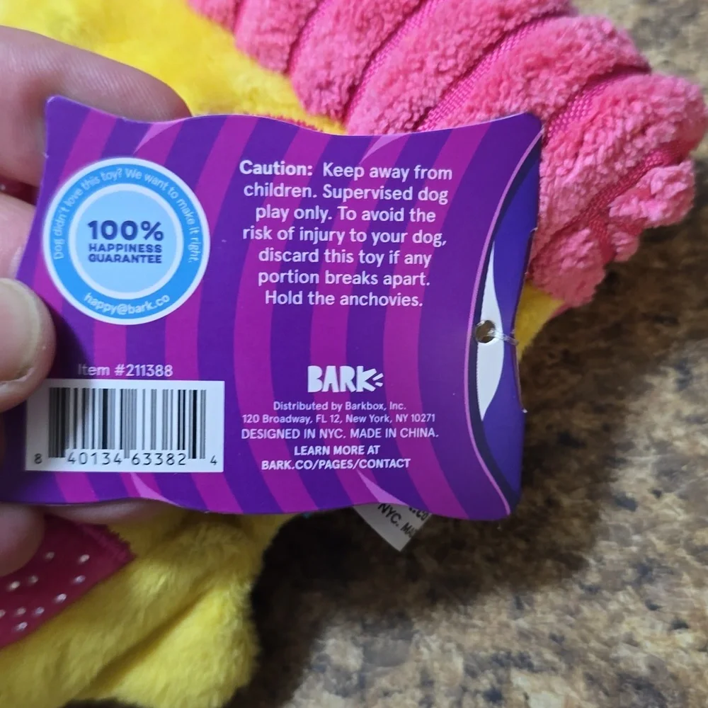 Bark Slice Sloce BabyYellow and Pink Pizza Dog Toy NWT‎ Size Small 0-20 Pounds